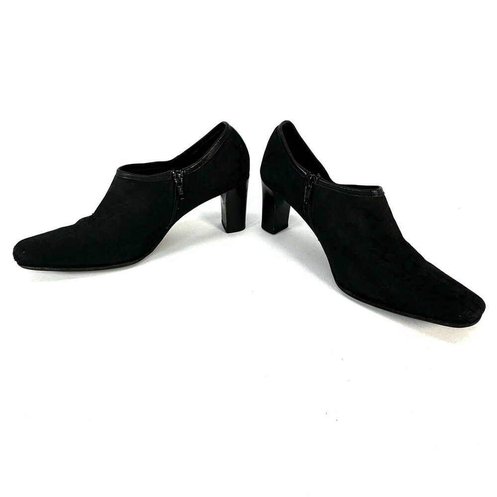 COACH Italy "Daphne" Classic Subdued Black CC Logo Canvas Ankle Booties Sz 8.5
